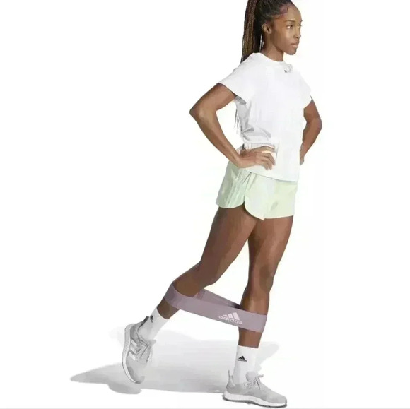 NWT Adidas Womens Pacer Training 3 Stripe High Waist Shorts Green Size Small - Picture 5 of 5